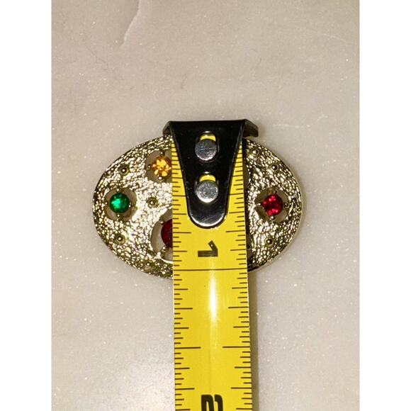 Vintage Emmons Signed Gold Tone Rhinestone Painter's Palette Oval Brooch Pin - Picture 4 of 4